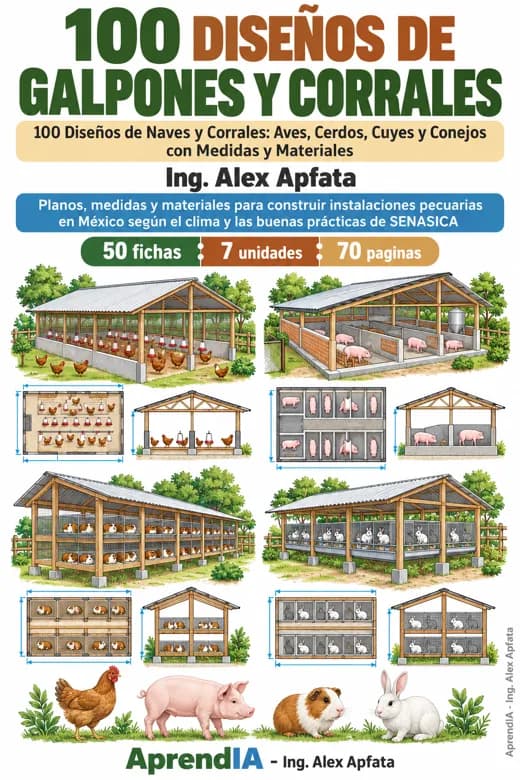 100 Diseños de Naves y Corrales: Aves, Cerdos, Cuyes y Conejos con Medidas y Materiales