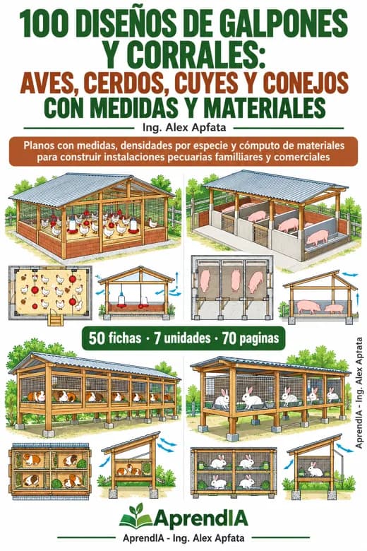 100 Diseños de Galpones y Corrales: Aves, Cerdos, Cuyes y Conejos con Medidas y Materiales