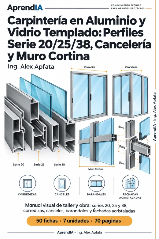 Carpintería en Aluminio y Vidrio Templado: Perfiles Serie 20/25/38, Cancelería y Muro Cortina