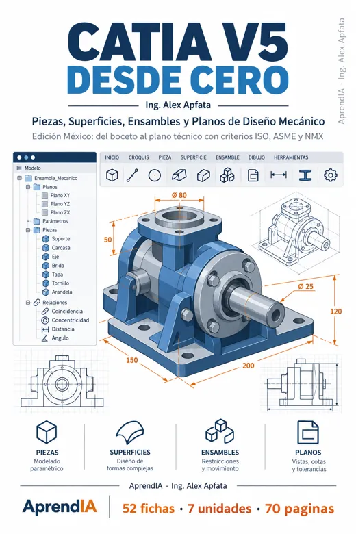 CATIA V5 desde Cero: Piezas, Superficies, Ensambles y Planos de Diseño Mecánico