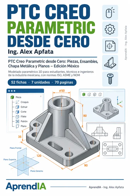 PTC Creo Parametric desde Cero: Piezas, Ensambles, Chapa Metálica y Planos – Edición México