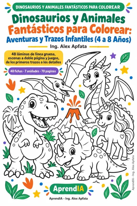 Dinosaurios y Animales Fantásticos para Colorear: Aventuras y Trazos Infantiles (4 a 8 Años)