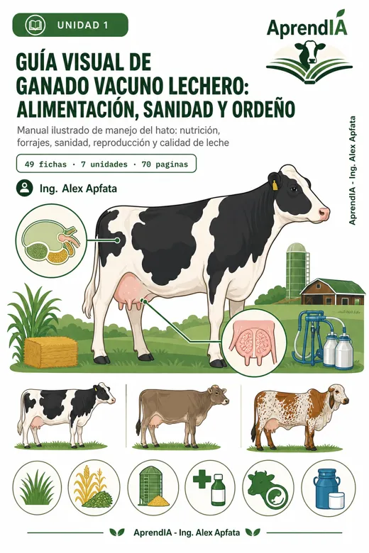 Guía Visual de Ganado Vacuno Lechero: Alimentación, Sanidad y Ordeño