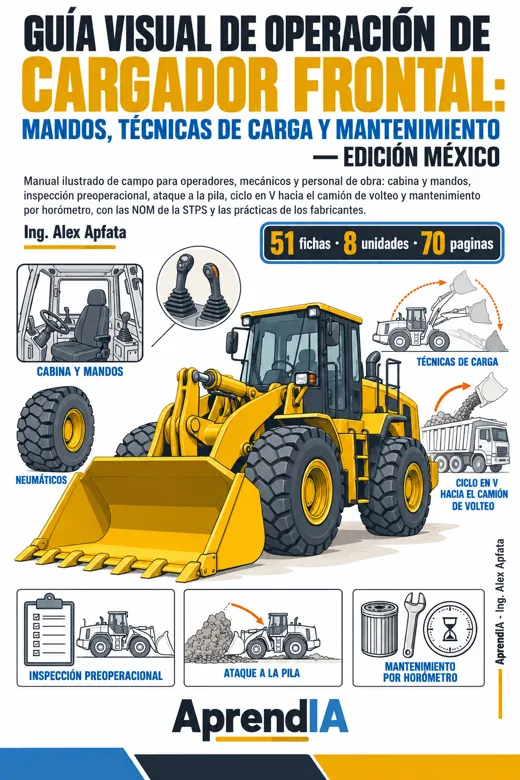 Guía Visual de Operación de Cargador Frontal: Mandos, Técnicas de Carga y Mantenimiento — Edición México