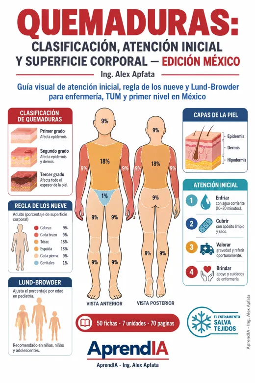 Quemaduras: clasificación, atención inicial y superficie corporal — Edición México