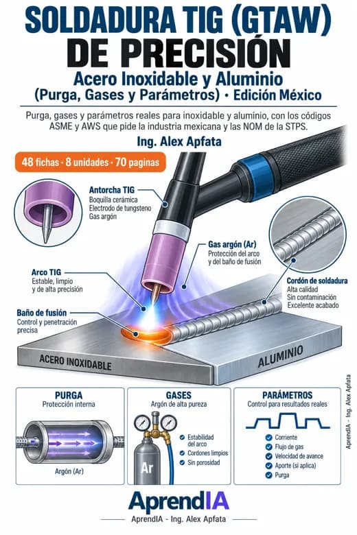 Soldadura TIG (GTAW) de Precisión: Acero Inoxidable y Aluminio (Purga, Gases y Parámetros) · Edición México