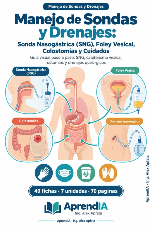 Manejo de Sondas y Drenajes: Sonda Nasogástrica (SNG), Foley Vesical, Colostomías y Cuidados