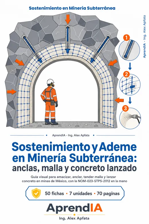 Sostenimiento y Ademe en Minería Subterránea: anclas, malla y concreto lanzado