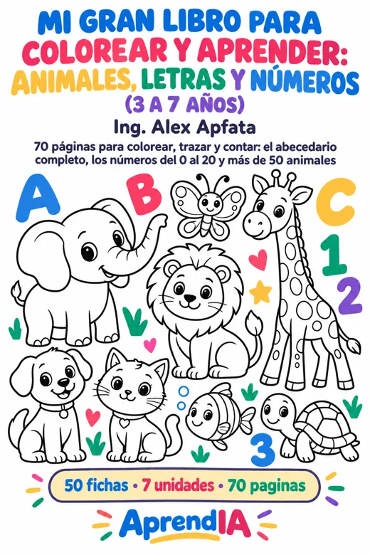 Mi Gran Libro para Colorear y Aprender: Animales, Letras y Números (3 a 7 Años)