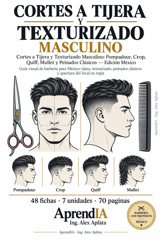 Cortes a Tijera y Texturizado Masculino: Pompadour, Crop, Quiff, Mullet y Peinados Clásicos — Edición México