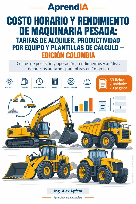 Costo Horario y Rendimiento de Maquinaria Pesada: Tarifas de Alquiler, Productividad por Equipo y Plantillas de Cálculo — Edición Colombia