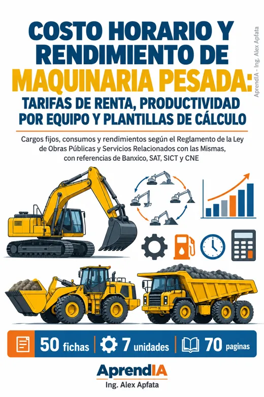 Costo Horario y Rendimiento de Maquinaria Pesada: Tarifas de Renta, Productividad por Equipo y Plantillas de Cálculo