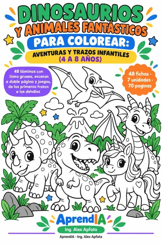 Dinosaurios y Animales Fantásticos para Colorear: Aventuras y Trazos Infantiles (4 a 8 Años)