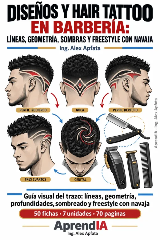 Diseños y Hair Tattoo en Barbería: Líneas, Geometría, Sombras y Freestyle con Navaja