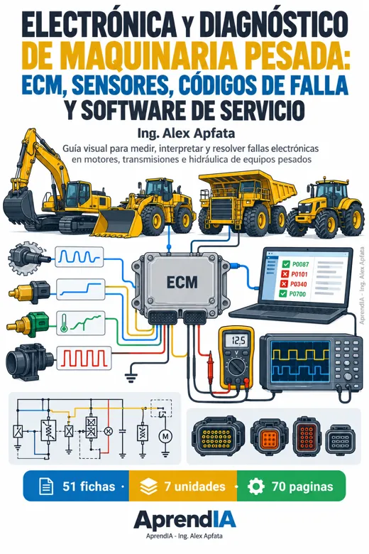 Electrónica y Diagnóstico de Maquinaria Pesada: ECM, Sensores, Códigos de Falla y Software de Servicio