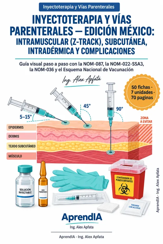 Inyectoterapia y Vías Parenterales — Edición México: Intramuscular (Z-track), Subcutánea, Intradérmica y Complicaciones