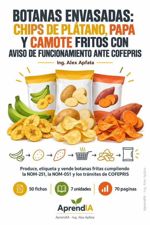 Botanas Envasadas: Chips de Plátano, Papa y Camote Fritos con Aviso de Funcionamiento ante COFEPRIS