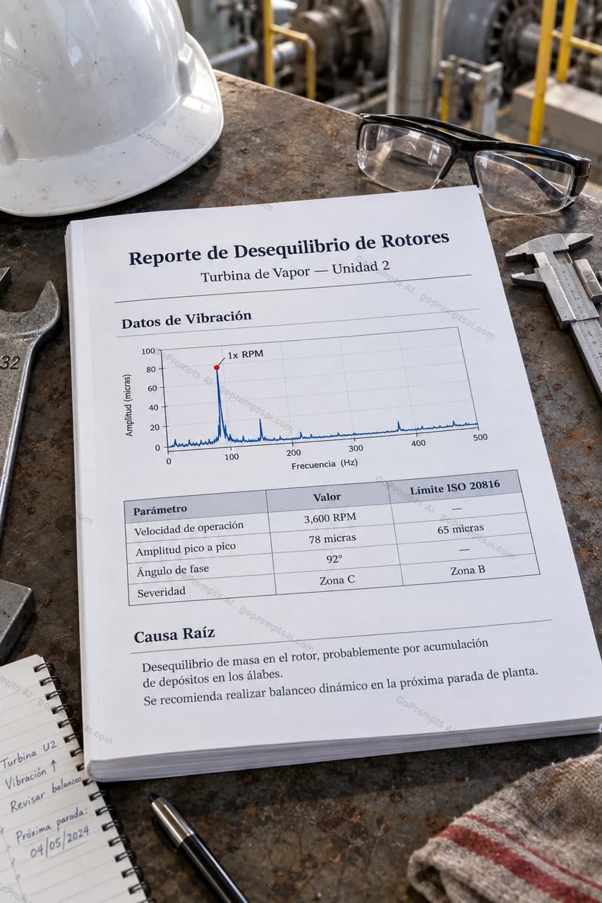 Informe de vibración de rotores, listo para reportar